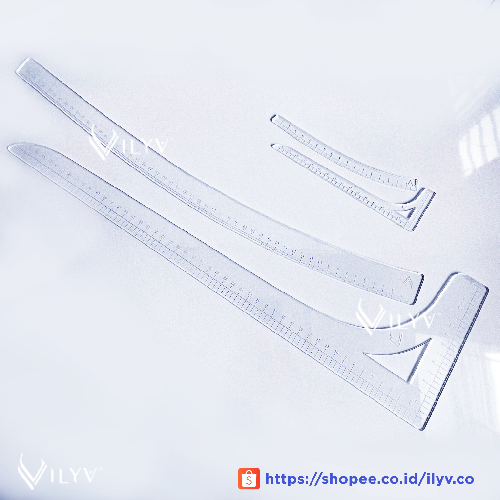 Penggaris Pola Jahit PS-01 Bening Sepasang / Penggaris Pola Jahit Transparan / Pattern Ruler Polaris
