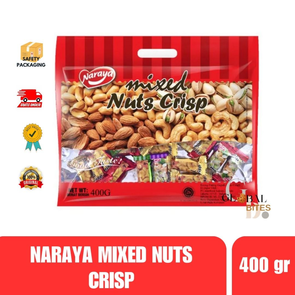 

Naraya Mixed Nuts Crisp 400gr Camilan Kacang Ting ting (Large) Original