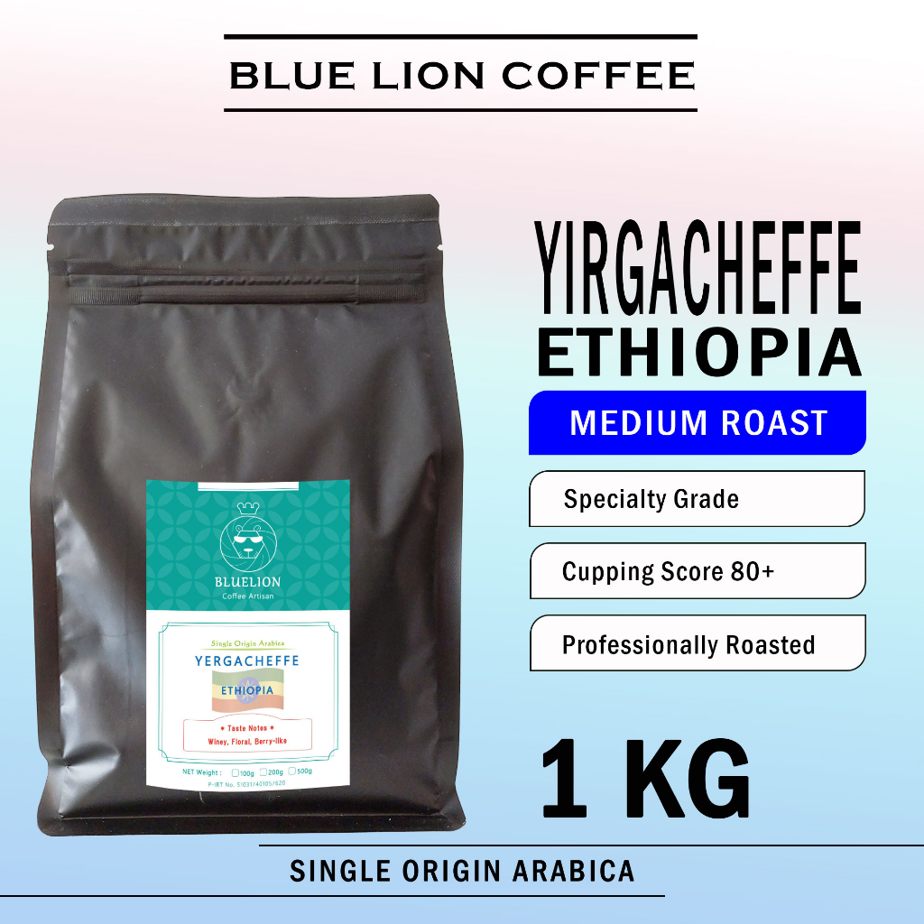 

Blue Lion Coffee Yirgacheffe 1 KG Medium Roast Biji Kopi Bubuk Single Origin Arabica Ethiopia