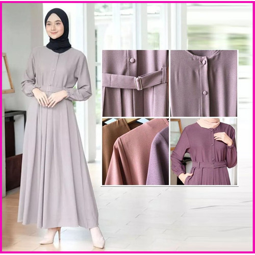 Gamis Tali Pinggang Polos Dress Wanita Muslim