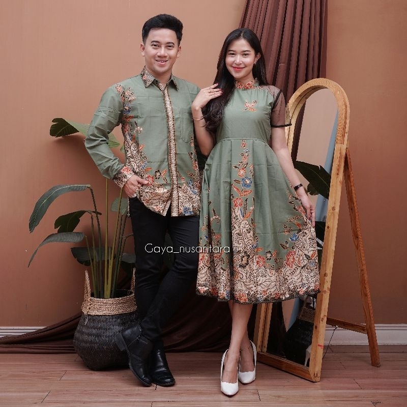 dress cheongsam teratai sage - dress batik pesta - dress batik modern - dress kondangan