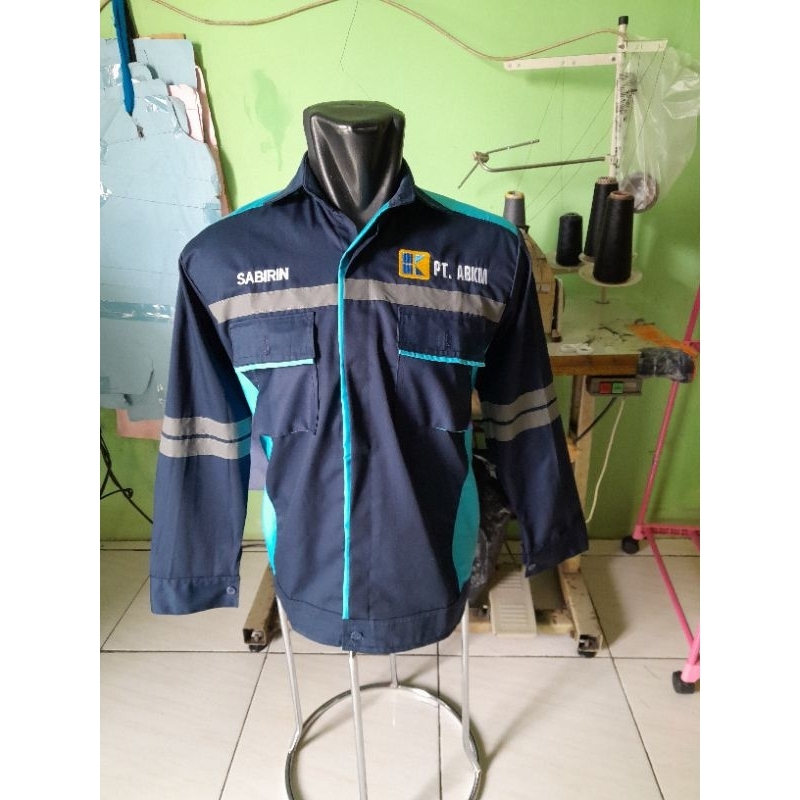 wearpack safety pria / atasan kemeja kerja pria operator/ seragam proyek bordir suka suka foto realp