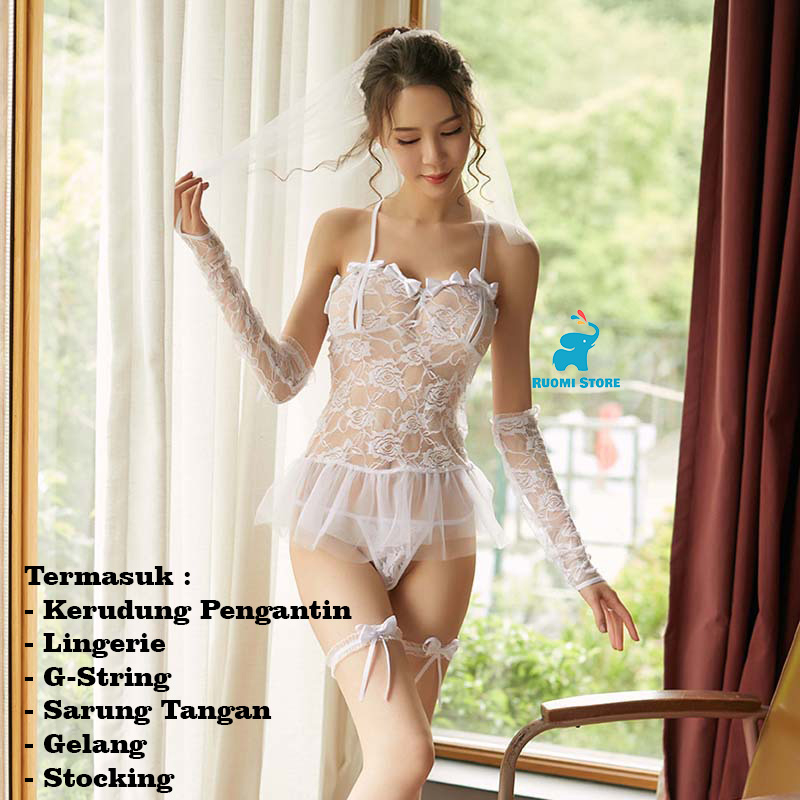 Lingerie Sexy Hot Cosplay Bride Pengantin Wedding Dress Lace 3803