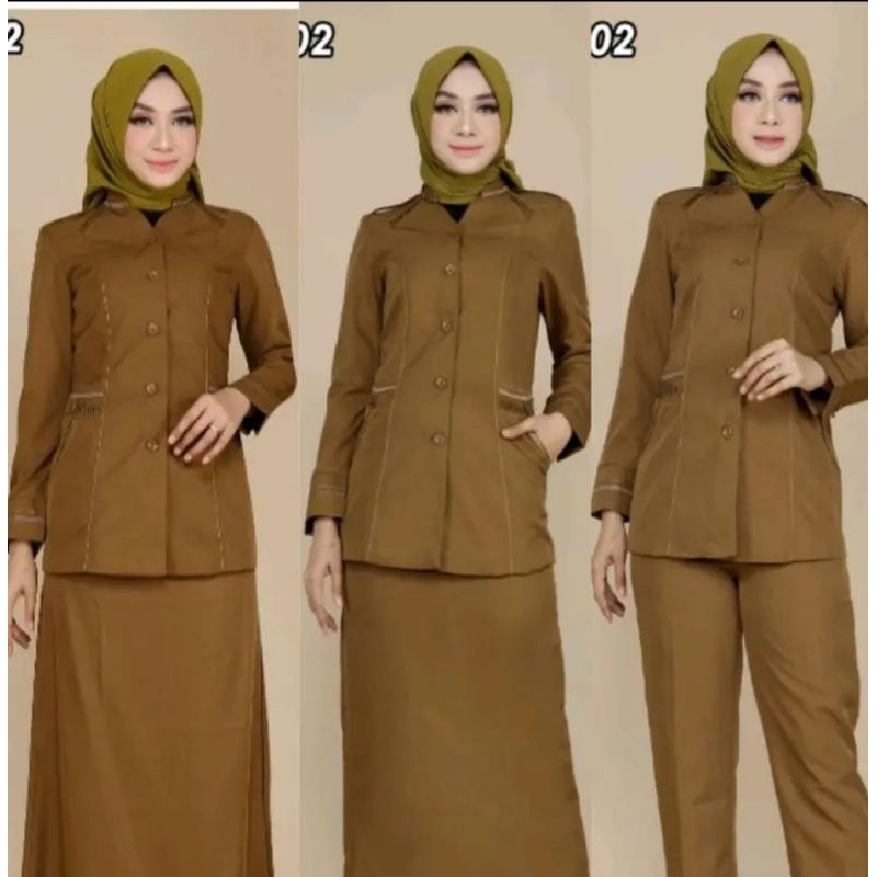 Baju Seragam Pemda Tua Pns Wanita Size S-5L Set Rok dan Celana Terbaru