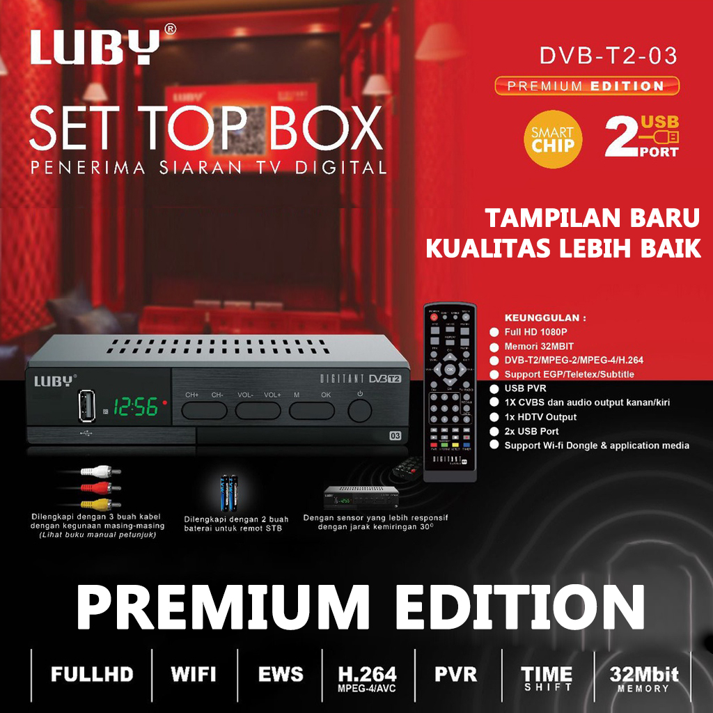 Luby DVB-T2-03 Set Top Box Receiver Tv Digital STB Full HD SNI Garansi Resmi 1 Tahun