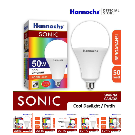 Lampu LED Hannochs Sonic JUMBO 50w 50 watt Cahaya putih 50Watt Bohlam Rumah Dapur Tamu Lampu Kamar