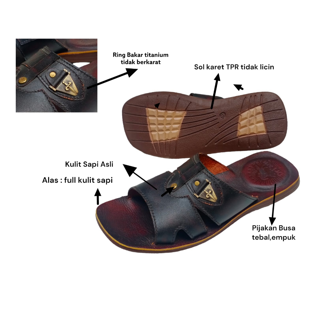 Sendal Kulit Pria/sendal kuli Original 100%Kulit asli