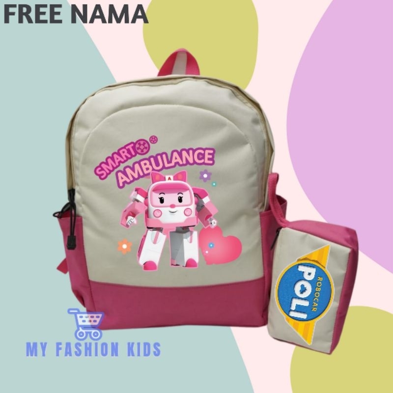Tas Ransel Backpack Anak Sekolah Custom Gambar Robocar Poli Ambulance Unisex (Free Nama)
