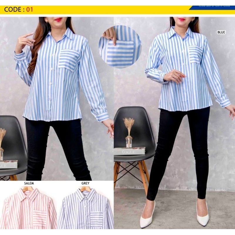 kemeja salur - kemeja oversize - atasan besar - kemeja kantong - kemeja fashion kantoran - kemeja me