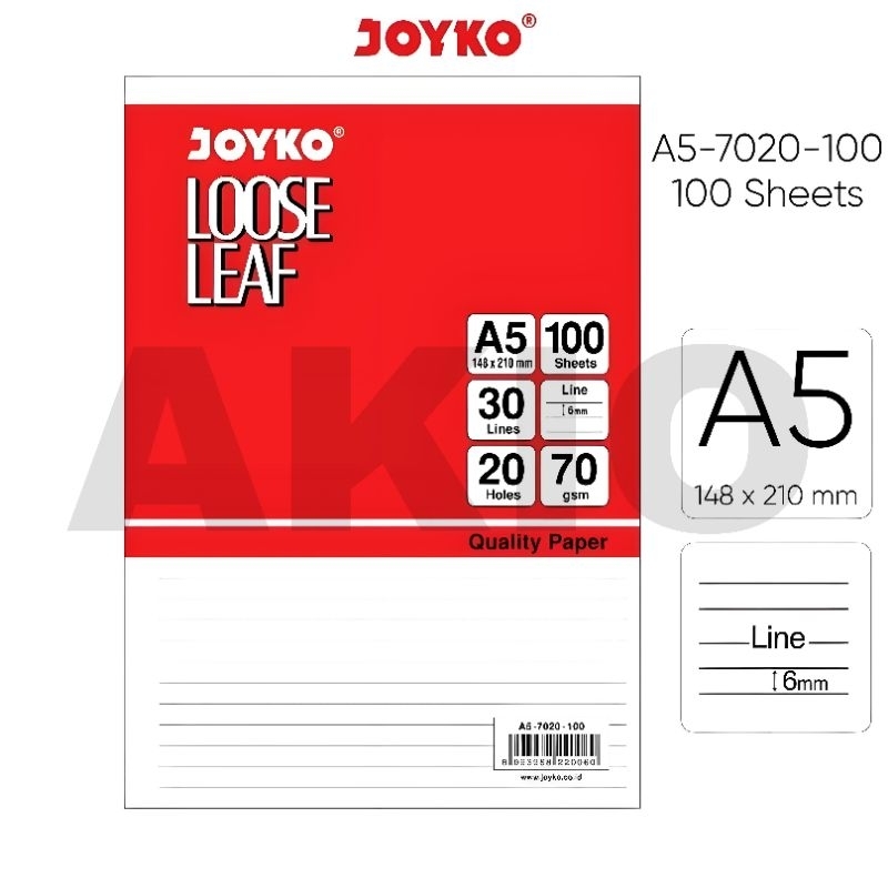 

Loose Leaf Isi Kertas File Binder JOYKO A5 GARIS RULED LINE 100 Lembar
