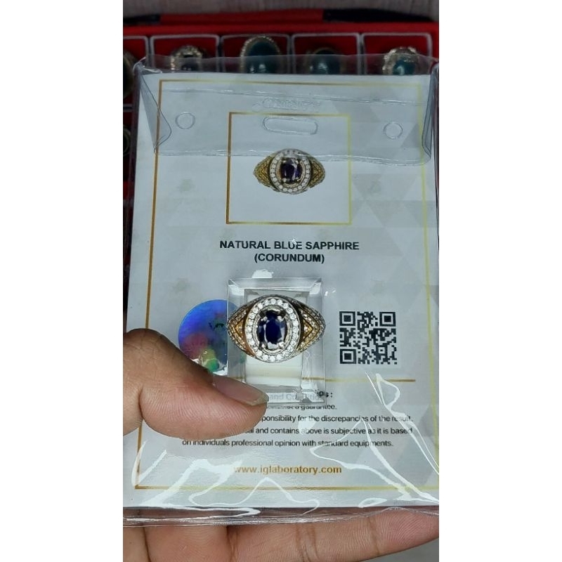 Cincin Permata Natural Blue Sapphire Corundum + Memo