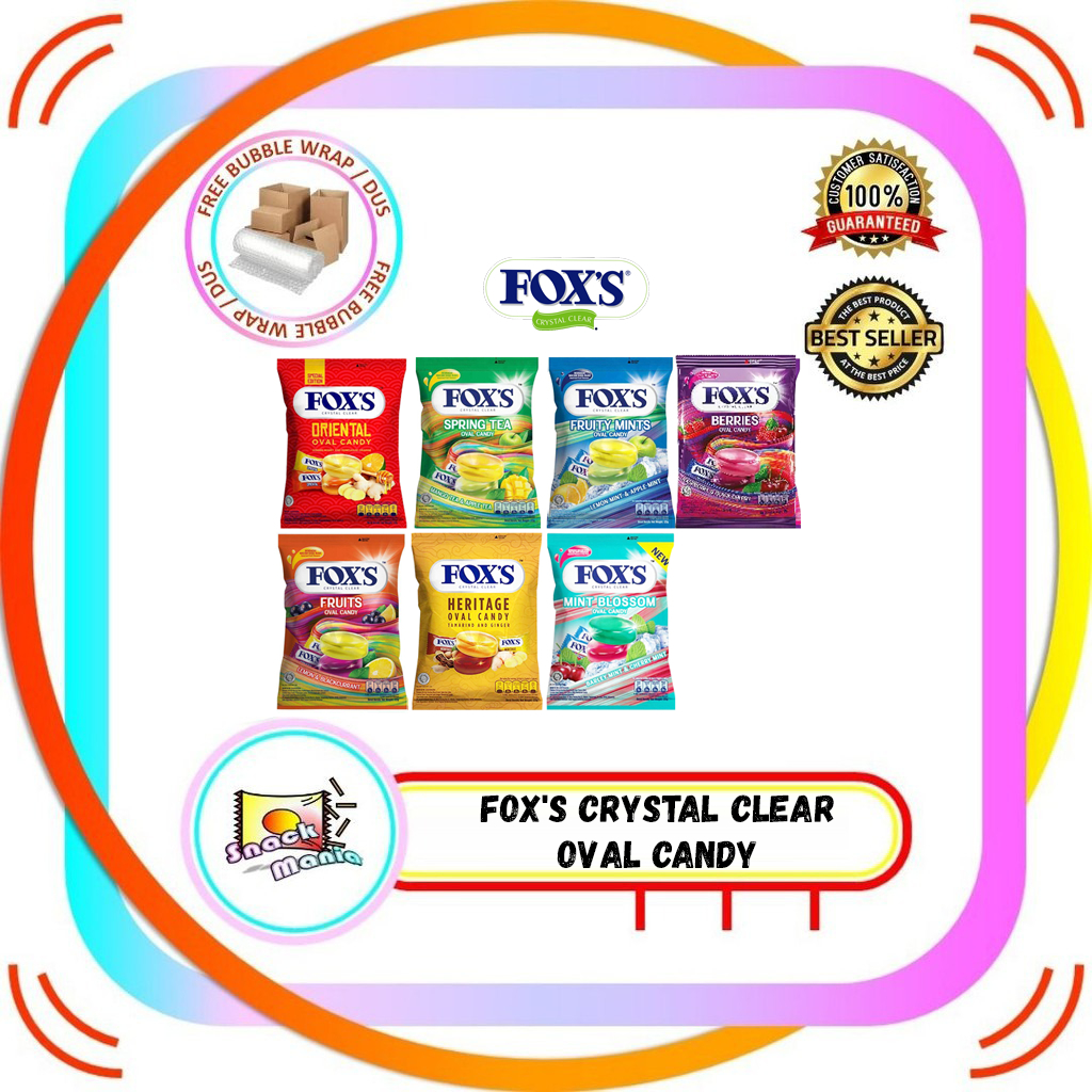 

Permen Foxs Fox's Crystal Clear Oval Candy Bag 125 gr Fruit Mint Berry Coffee Oriental Heritage