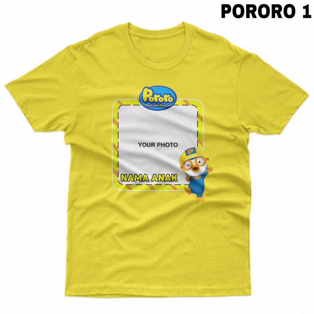 Kaos Anak Karakter Custom Foto dan Nama Sendiri Karakter Pororo Usia 1-12 Thn
