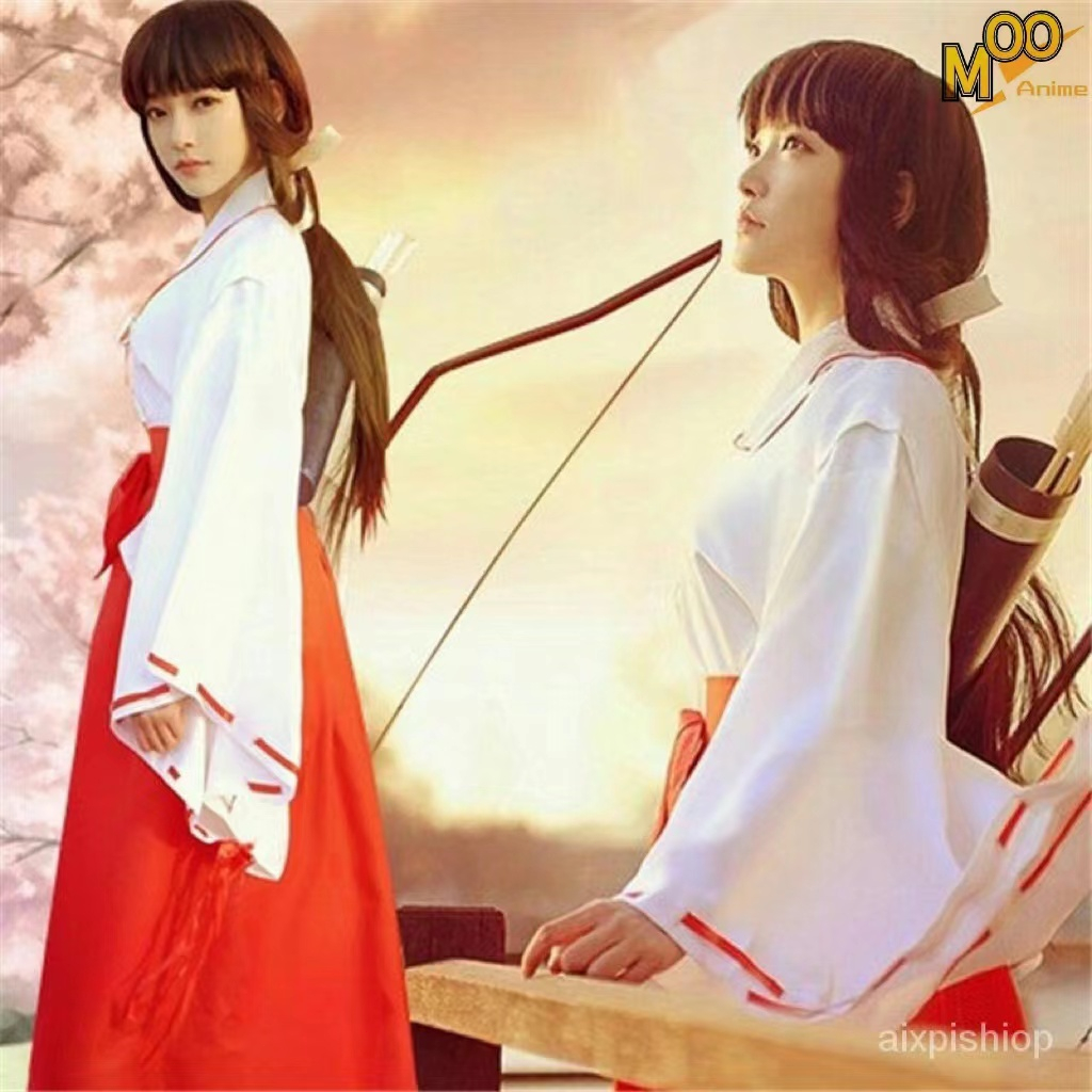 Anime Inuyasha Cosplay Costume kikyo cosplay Higurashi Kagome Top Skirt Set kimono Coat and wig Chri