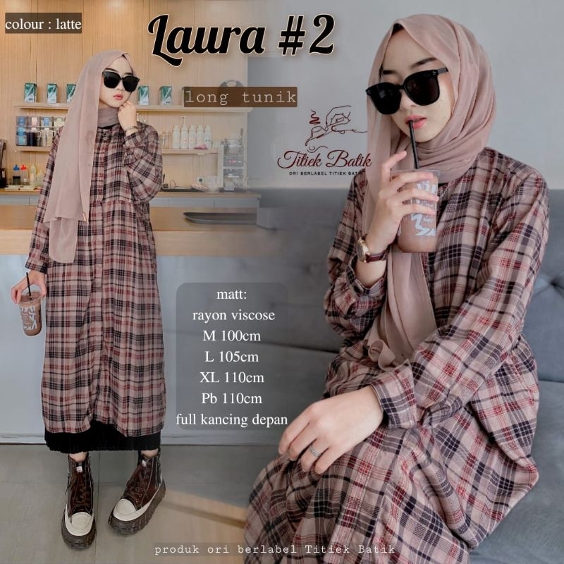 Ready Banyak Bisa COD Laura #2 Midi Dress Wanita Muslimah Bahan Rayon Viscose Motif Kotak Kotak Size