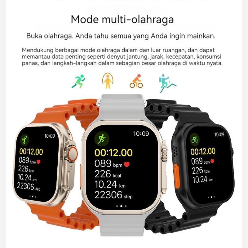Jam Tangan Pintar Layar Penuh Watch8 Ultra Max 1,96 inch Max Smartwatch Mendukung Nirkabel Dial Sent