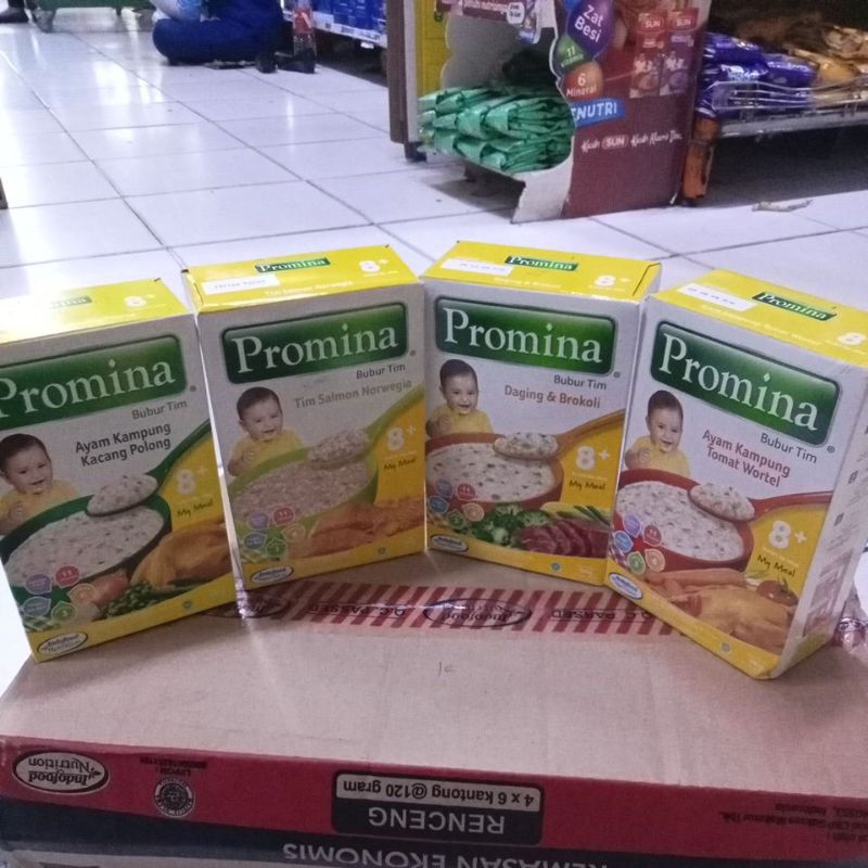 

promina ayam kampung kacang polong , daging brokoli , ayam kampung tomat wortel , tim salmon norwegia