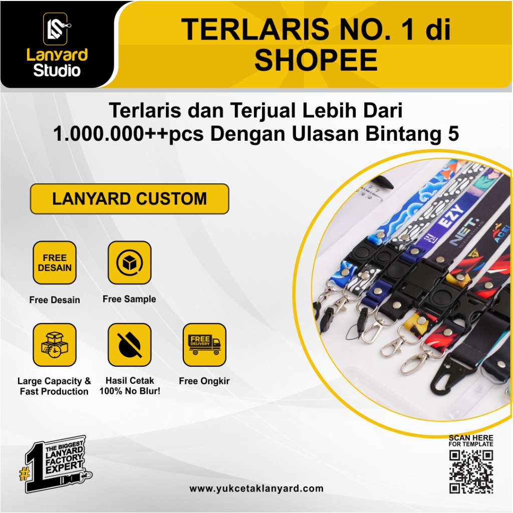 

Cetak Tali ID Card Lanyard Custom 2 Sisi Full Color Free Case dan Kait HP