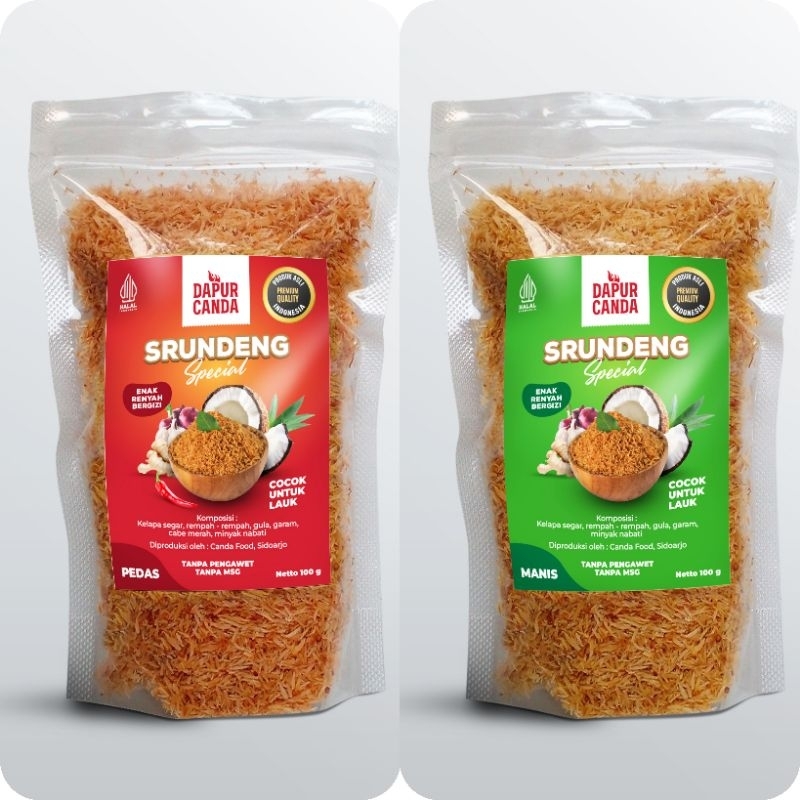 

Serundeng kelapa dapur canda. Rasanya enak, renyah, mantap. Tersedia varian pedas dan manis. Kemasan 100 gram.