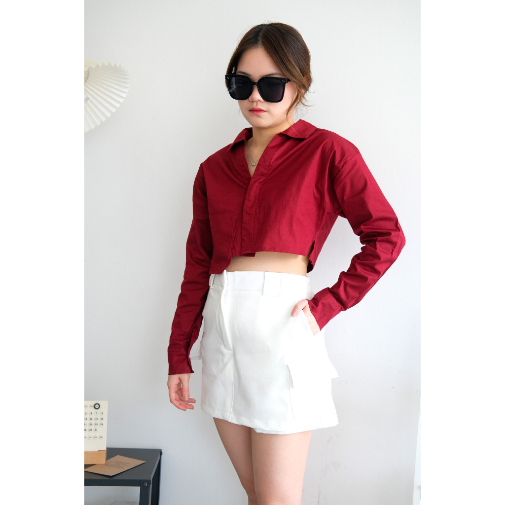 MOUISELLE Zoey Crop Shirt | Crop Shirt Wanita - Atasan Kemeja Crop Wanita