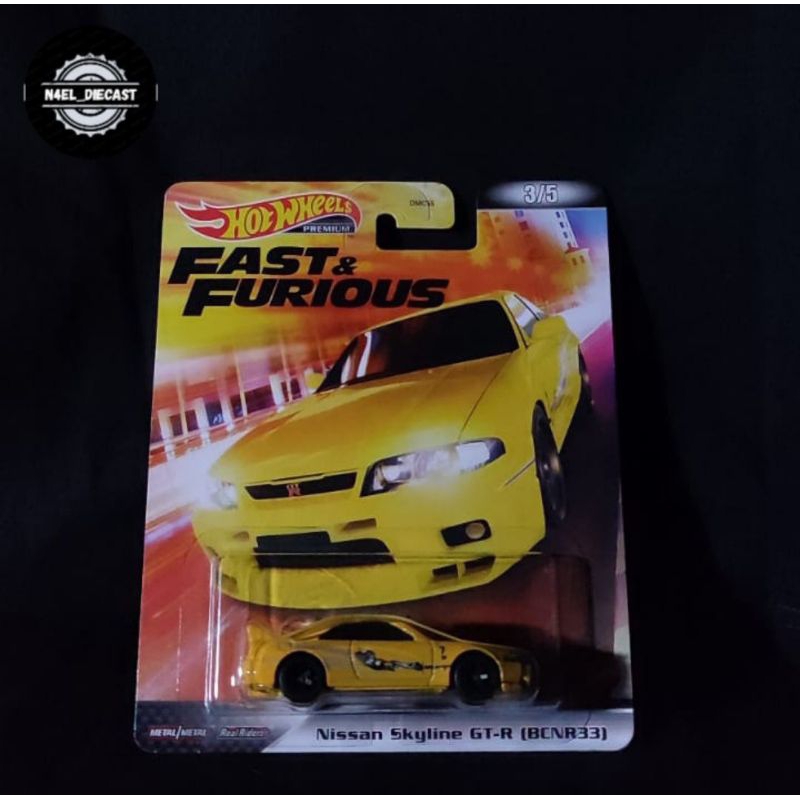 Hotwheels PREMIUM FAST & FURIOUS Nissan Skyline GT-R ( BCNR33) Kuning