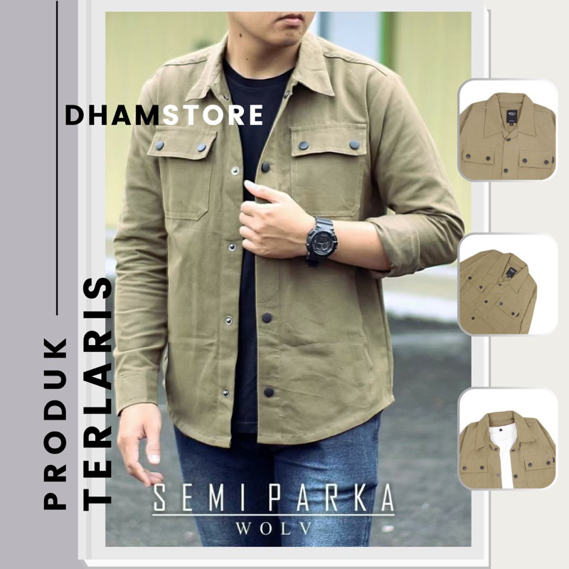 Khaki - ORIGINAL WOLV Jaket Semi Parka Wolv Jaket Pria Jaket Trucker Jaket Canvas Jaket Semi Parka P