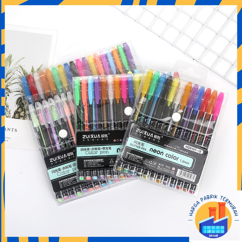 

HPT Pena Glitter Metalik 1.0mm Isi 12pcs Pulpen Warna Warni Tinta Pastel Neon Color Pen Pastel Ballpoint Craftwork Scrapbook Gel Ink Highlighter Penanda Buku Warna Warni Ujung Lembut
