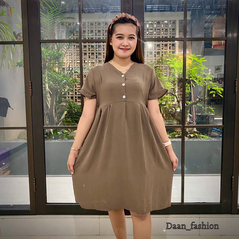 Hana Dress Crinkle Airflow - Midi Dress Ruffle Busui Wanita