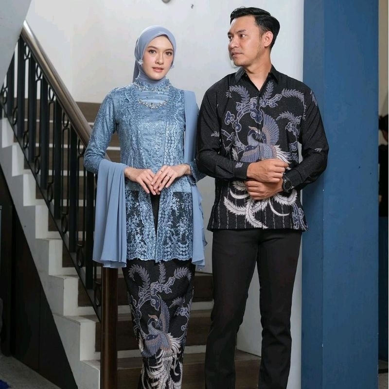 Baju batik couple kebaya wisuda tunangan pesta pernikahan seragam warna biru