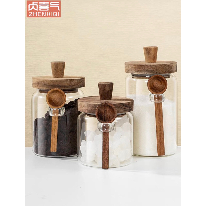 toples kaca tutup kayu Free sendok estetik