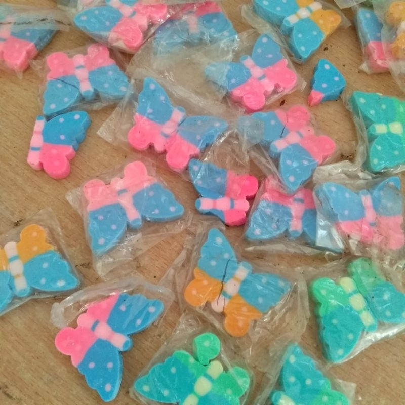 

[[ Barang Reject ]] 100 Pcs Karet Penghapus Pensil Pencil Eraser Kupu Butterfly Murah Mini Kecil Warna Random