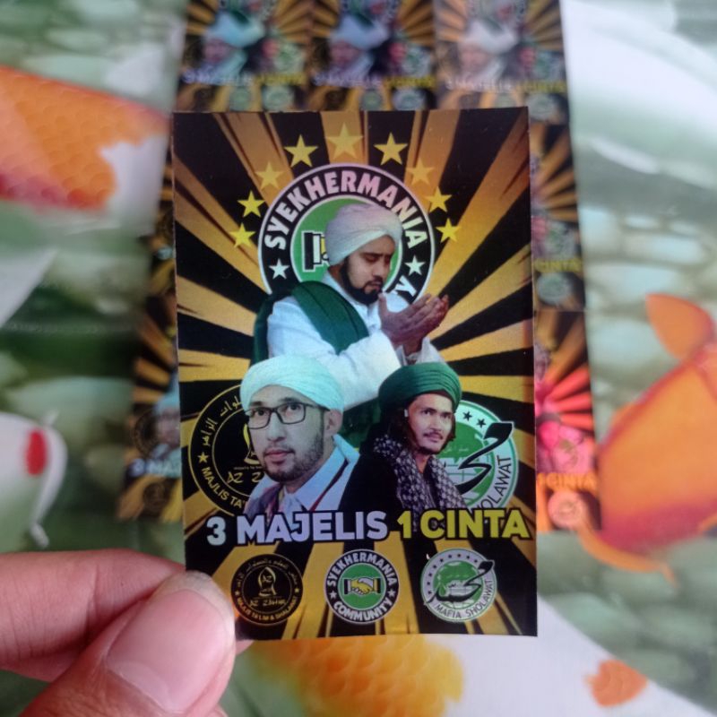 

(Minimal Order 10 pcs) Stiker 3 Majelis 1 Cinta Background Gold/Blue, Tahan Air, Tahan Lama