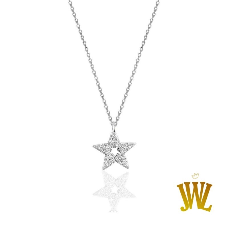 Jewellant - Kalung Model Bintang Rhodium Perak, Kalung Wanita Perak Silver 925 Asli, Star Model Neck