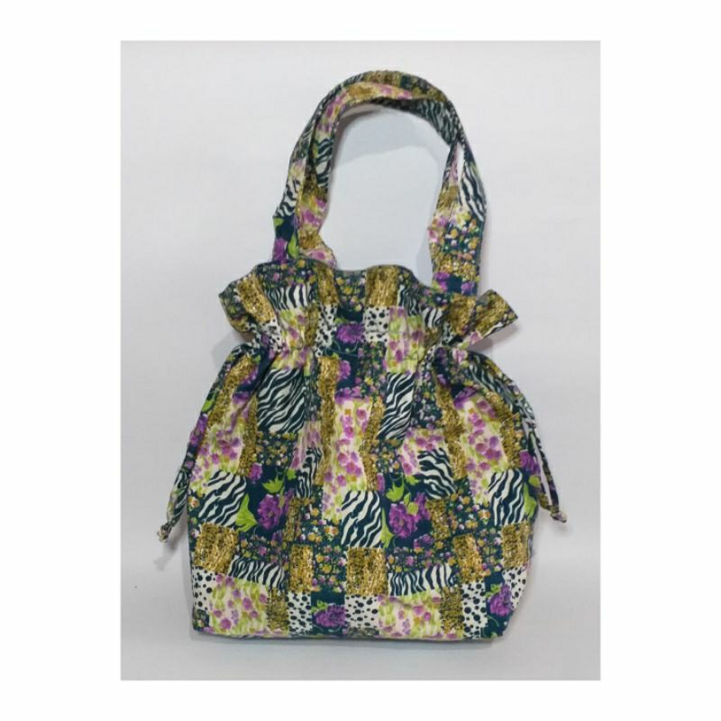 Tas serut kain tas tenteng tas serut tas wanita motif bunga