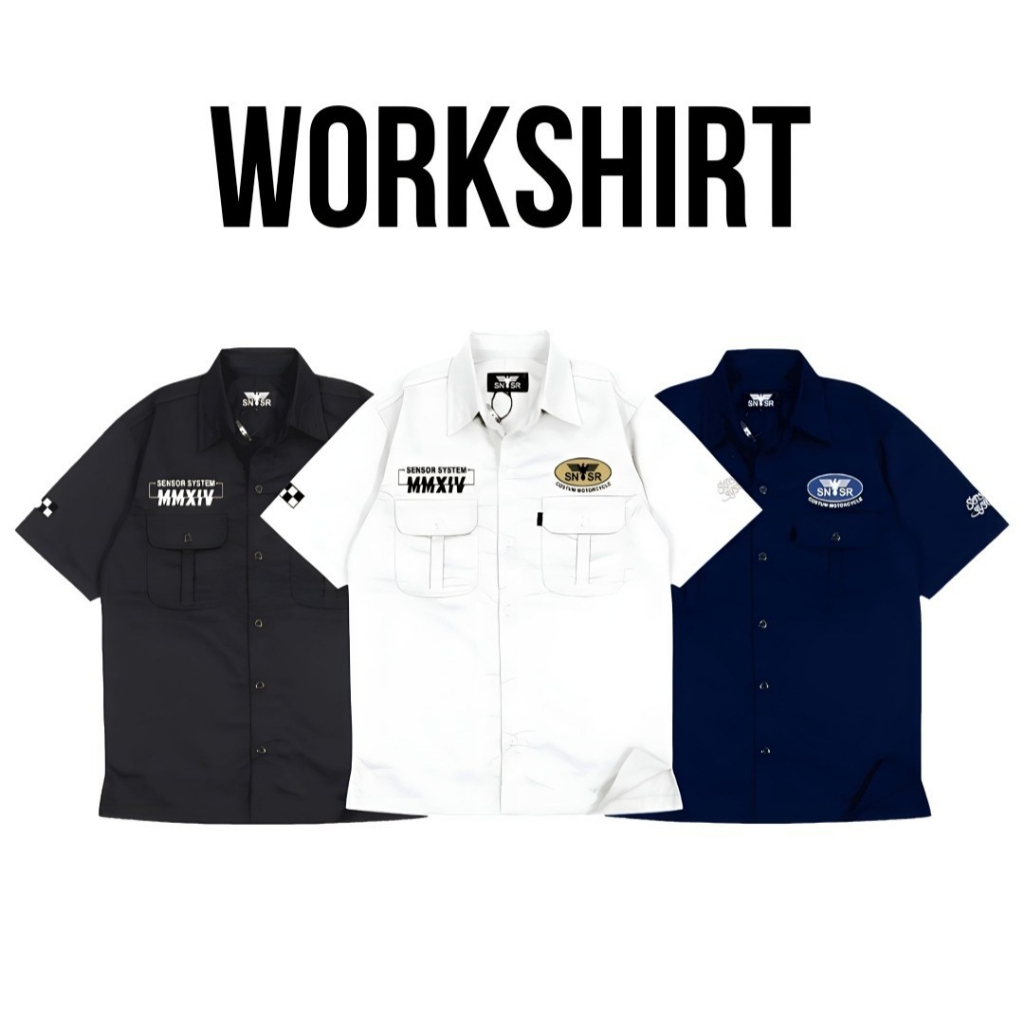 Workshirt SNSR System MMXIV Motorcycle Kemeja Workshirt Bordir Pria