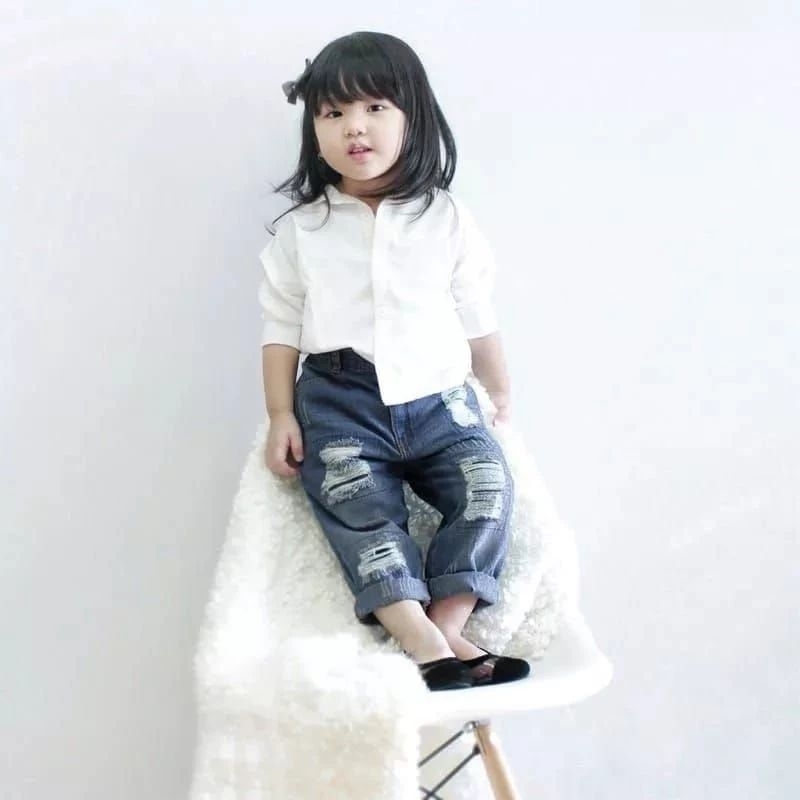 CELANA JEANS SOBEK ANAK DARK BLUE//CELANA JEANS SOBEK ANAK PEREMPUAN USIA 1-7TAHUN//CELANA SOBEK ANA