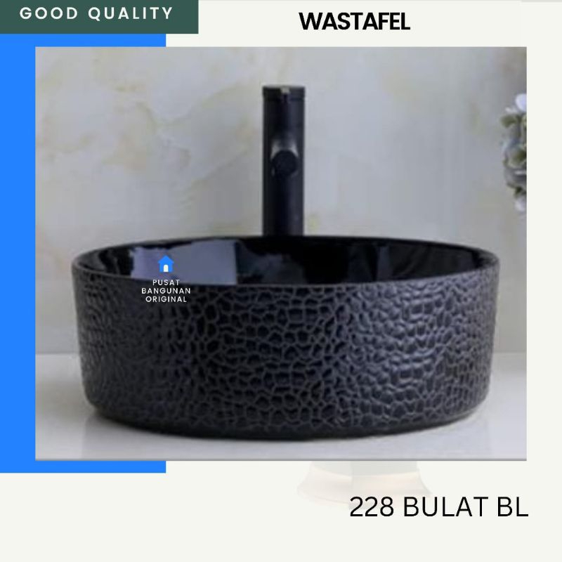 WASTAFEL MEJA CUCI TANGAN WASTAFEL BULAT HITAM BLACK DI ATAS MEJA WASTAFEL KERAMIK BULAT MINIMALIS