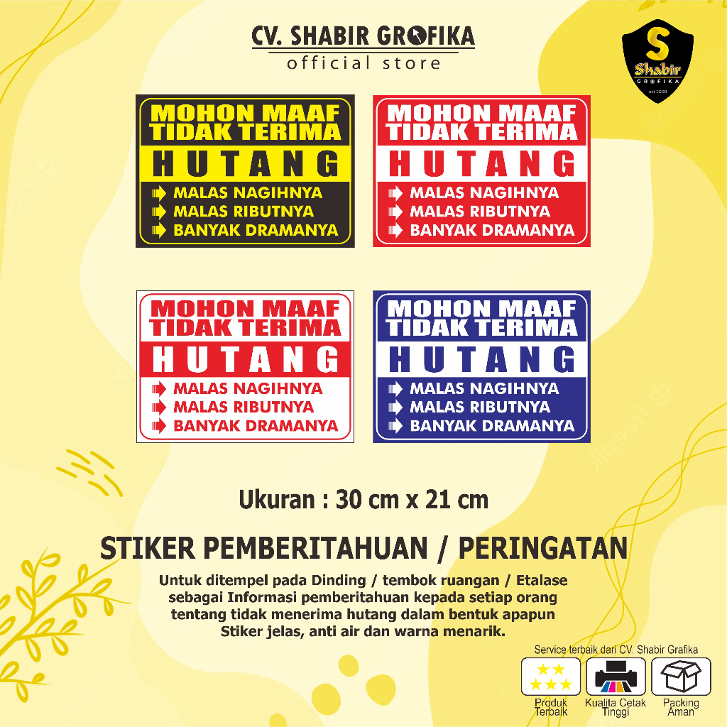 

COD STIKER TIDAK TERIMA HUTANG