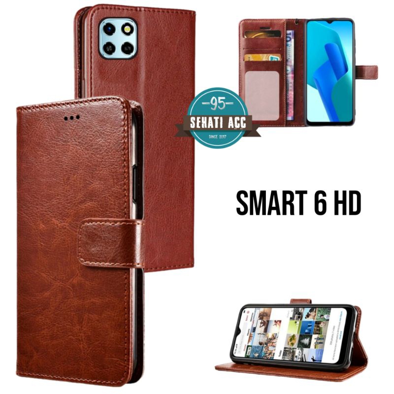 INFINIX SMART 6 HD casing dompet flip polos kulit asli premium