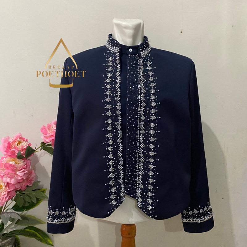Jas beskap pengantin Jawa solo hewes biru navy Dongker navi payet Silver simple elegan premium bahan