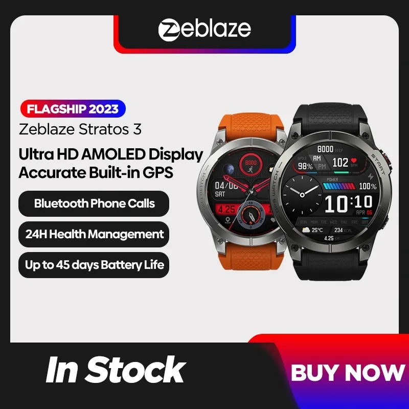 Smartwatch 2023 ZEBLAZE STRATOS 3 Original Amoled Display Corning gorilla glass Jam Tangan Pria Olah