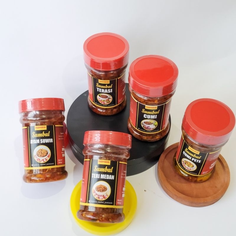 

MAMIRAI SAMBAL - PAKET KOMBO HEMAT 10.000 ( 5 Botol / All Varian ) Sambal Cumi 150 gr,Sambal Cumi Pete 150gr, Sambal Ayam Suwir 150gr, Sambal Teri Medan 150gr,Sambal Terasi 150gr Pontianak