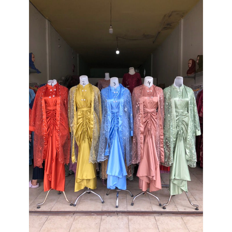 gamis kondangan satin + outer luaran 341