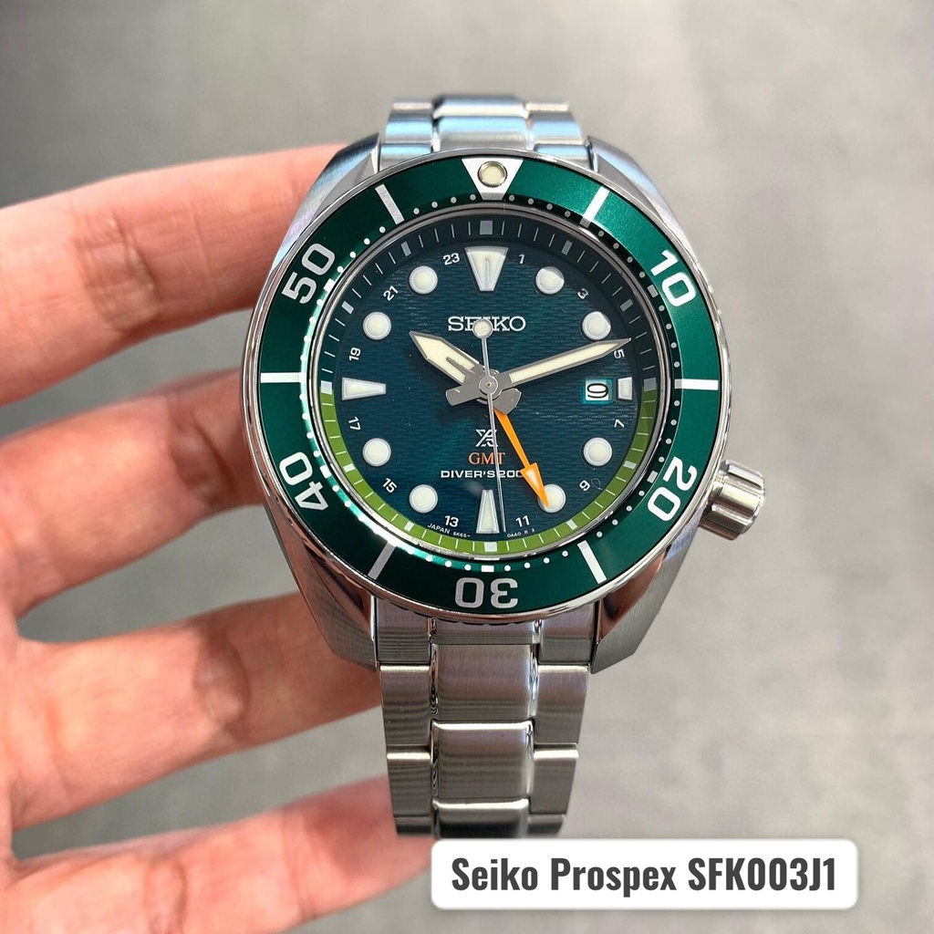 Jam Tangan Seiko Prospex SFK003J1 Sumo Hulk GMT Solar Green Dial Stainless Steel Strap