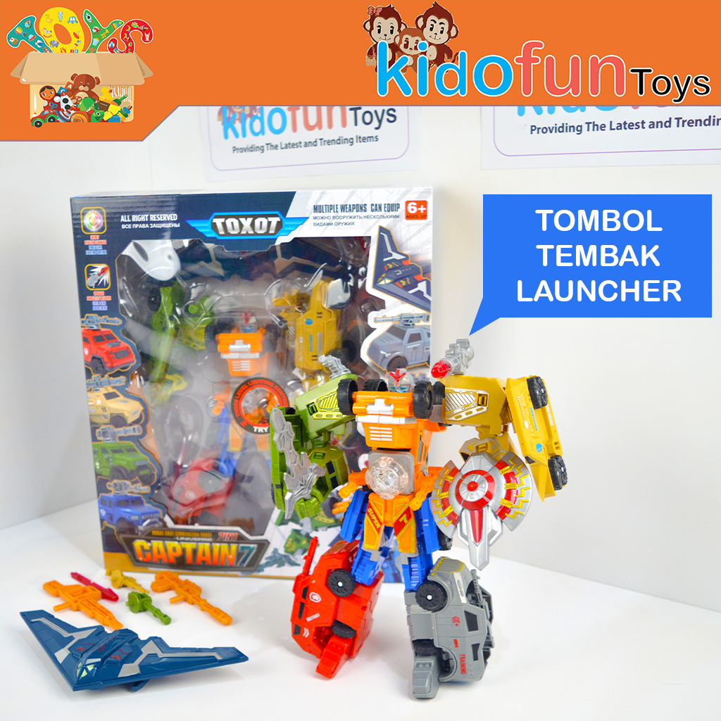 Mainan Figure Robot Tobot Giga 7 Transform Mobil Captain 7in1  Lampu LED & Launcher
