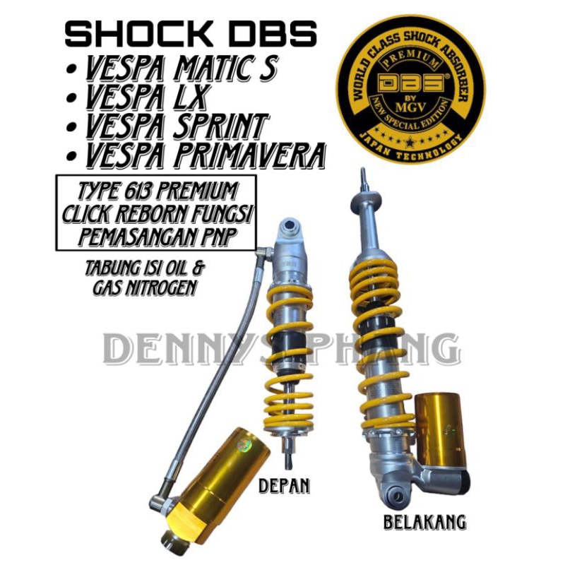 SHOCK DBS PREMIUM 613 PREMIUM DOUBLE TABUNG  DBS 611 PREMIUM PROLINS VESPA S LX SPRINT PRIMAVERA KLI