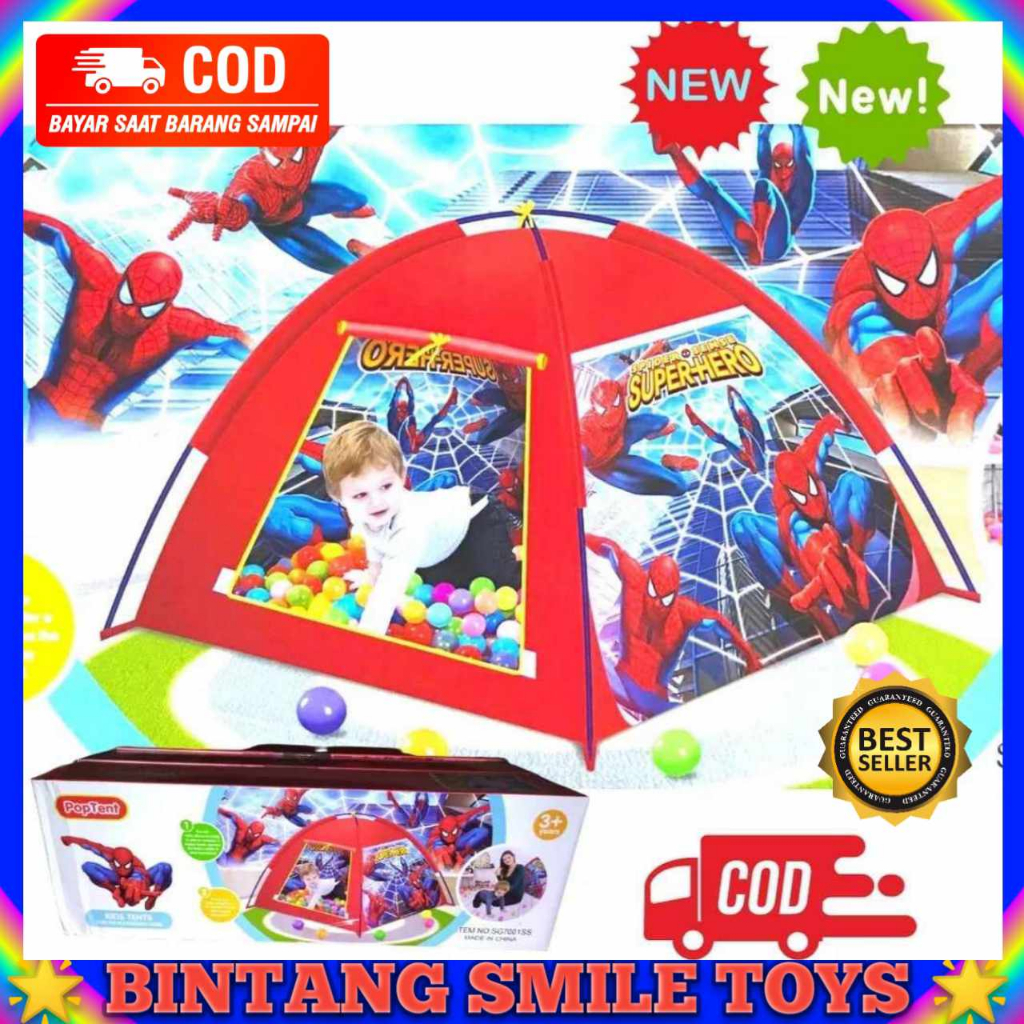 MAINAN ANAK TENDA JUMBO BERMAIN MANDI BOLA MOTIF KARAKTER MOTIF SPIDERMAN HELOKITY FROZEN TENDA CAMP