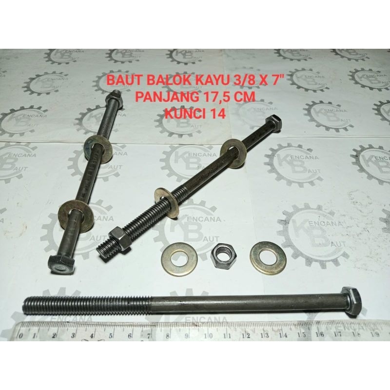 BAUT PANJANG 3/8 X 7" / LONG BOLT / BAUT BALOK KAYU / BAUT BLANDAR KUNCI 14 PANJANG 17,5 CM