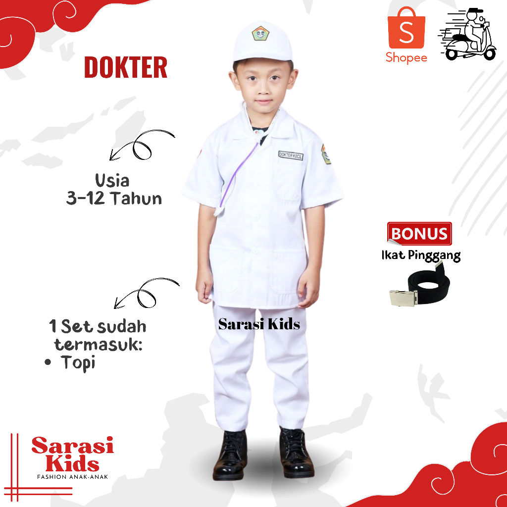 Baju dokter kecil anak kostum dokter kecil seragam dokter kecil stelan dokter kecil pakaian profesi 