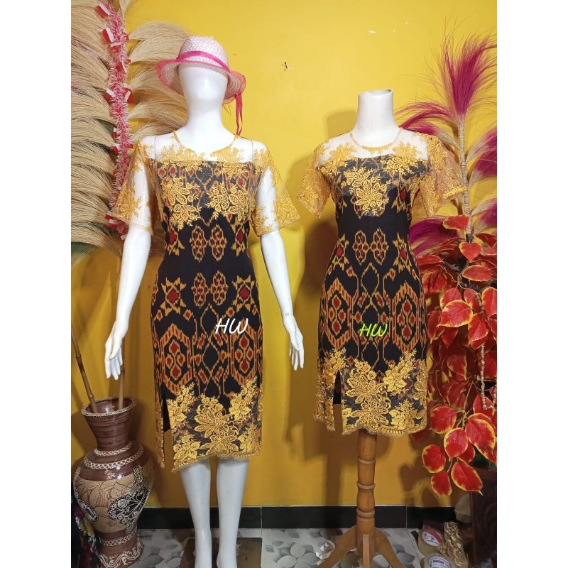 DRESS TENUN MIK BROKAT KUNING EMAS  TERBARU